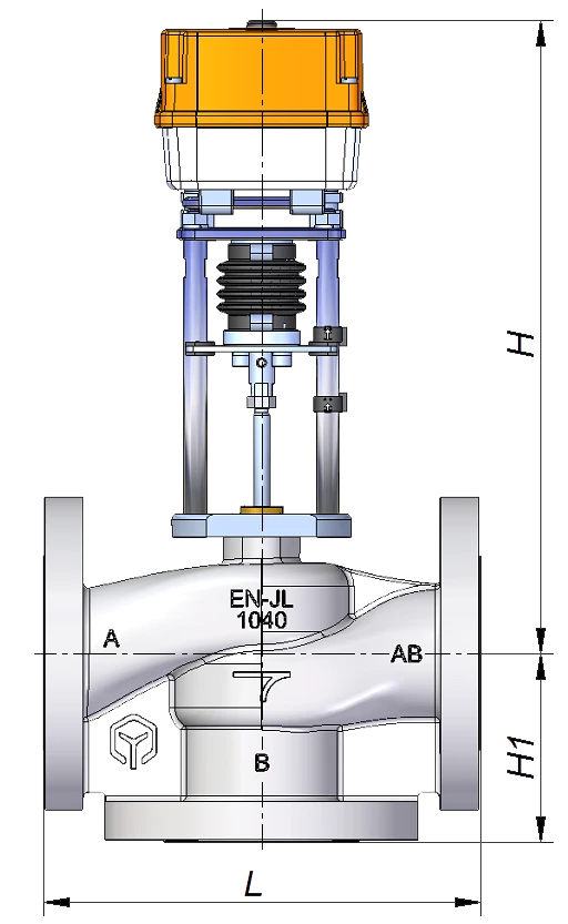 Чертеж Клапан регулирующий седельный TRV-3 с электроприводом TSL