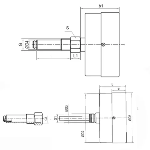 Термоманометр Росма ТМТБ-41Т.2 (0-150°C) (0-1,6MПa) G1/2 2,5, корпус 100мм, тип - ТМТБ-41T.2, длина клапана 64мм, до 150°С, осевое присоединение, 0-1,6MПa, резьба G1/2, класс точности 2.5