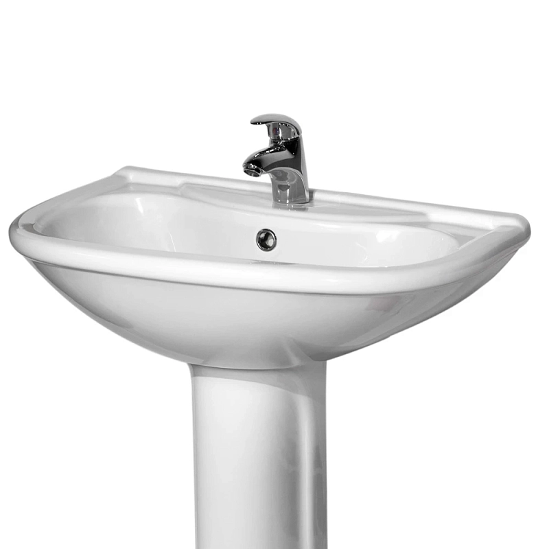 Умывальник Оскольская Керамика Престиж 55 Стандарт белый (с переливом и пьедесталом)